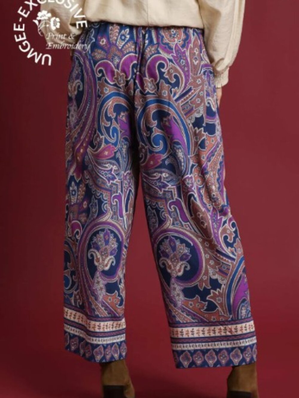 New‼️ Umgee 💜 Purple Mix Paisley Wide Leg Boho Pants NWT Boutique - Picture 4 of 5